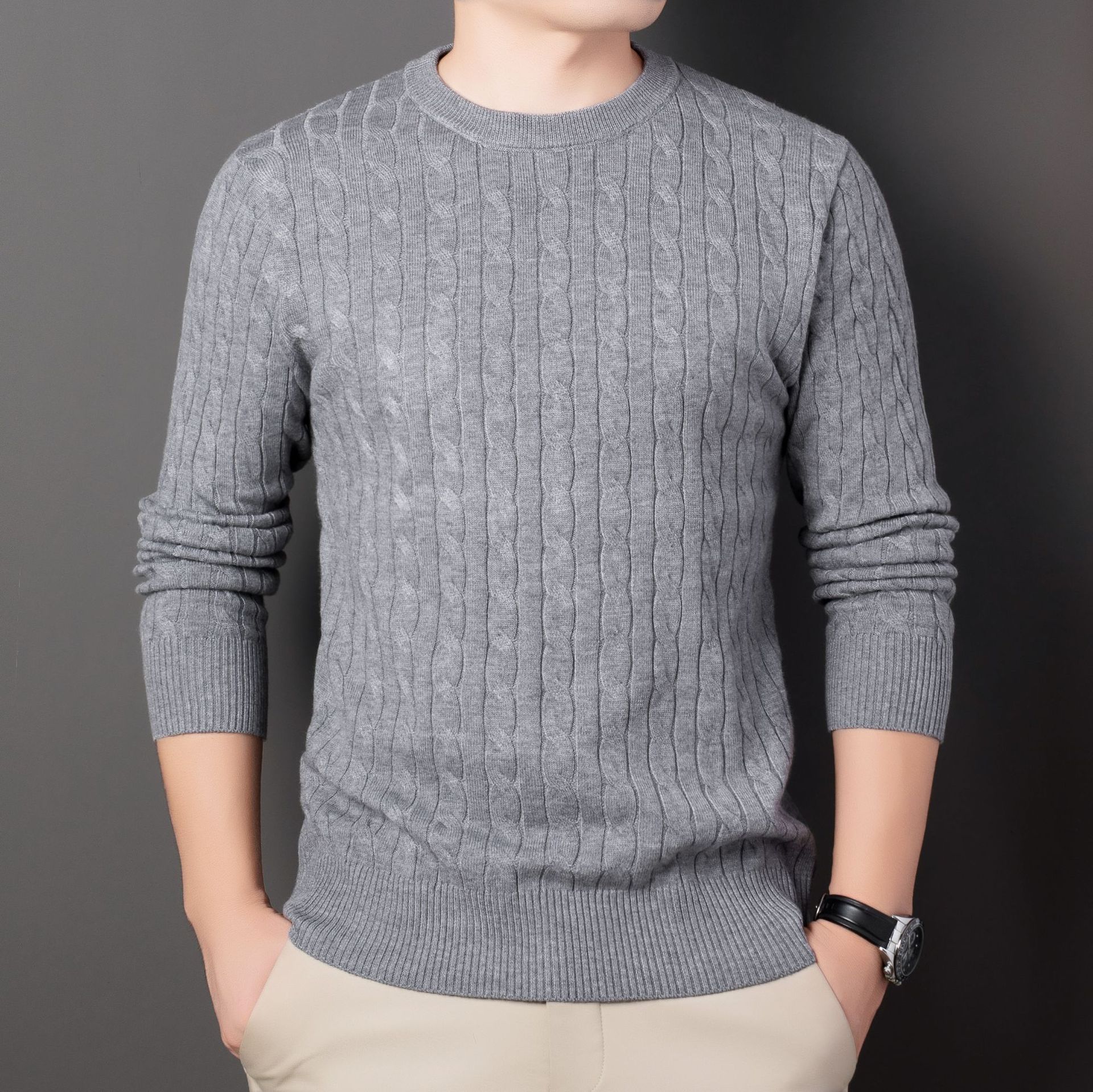 Cross-Border High-End Twisted Men's Knitwear Long-Sleeved Round Neck Pony Embroidered Casual Versatile Sweater Men's Wholesale Trend