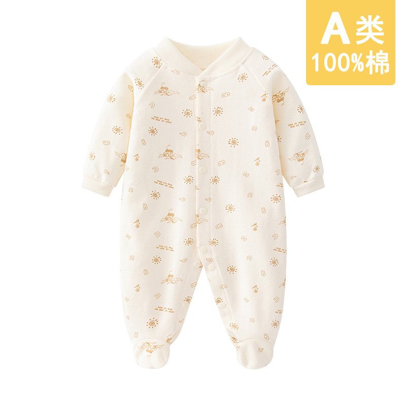 Baby's Jumpsuit Spring and Autumn Clothes Pure Cotton Thin Long-Sleeved Base Underwear Baby's Foot-Wrapping Clothes Early Autumn Clothes