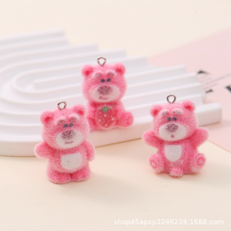 新しい植毛樹脂ペンダントイチゴクマ樹脂アクセサリー diy 携帯電話ケース装飾品キーホルダー材料パッケージ卸売|undefined