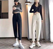 秋冬新款加绒加厚黑色牛仔裤女宽松高腰显瘦九分哈伦萝卜老爹裤潮