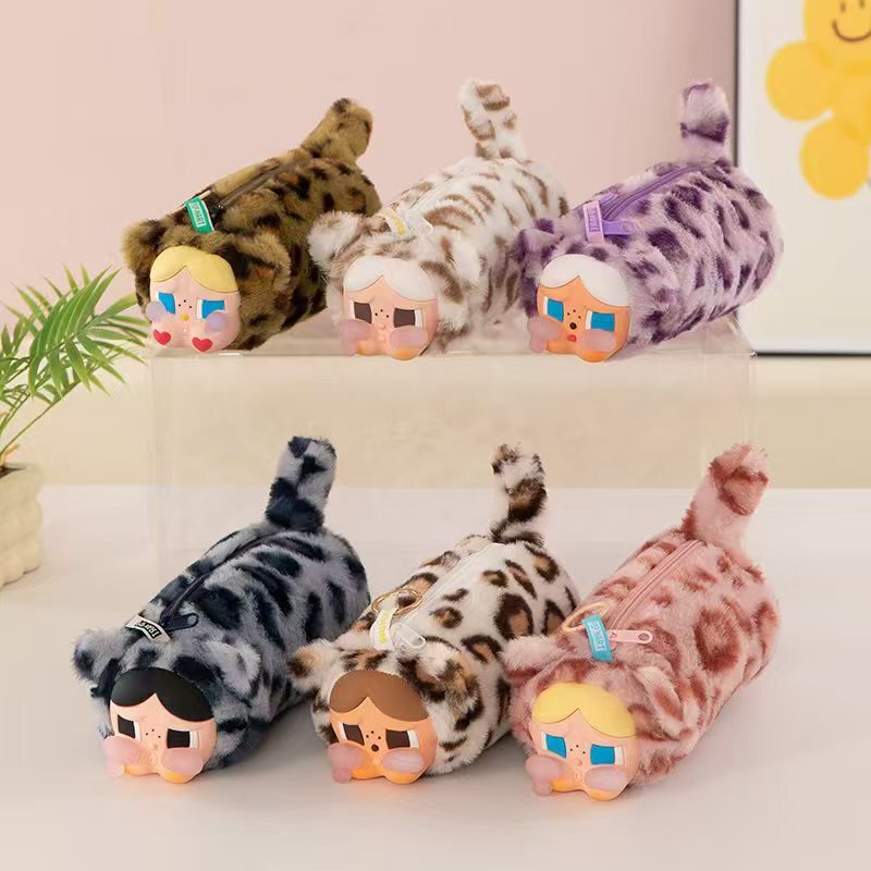 New Cross-Border Leopard Cat Head Vinyl Plush Pencil Case Crying Baby Plush Doll Bag Crying Baby Doll Pendant