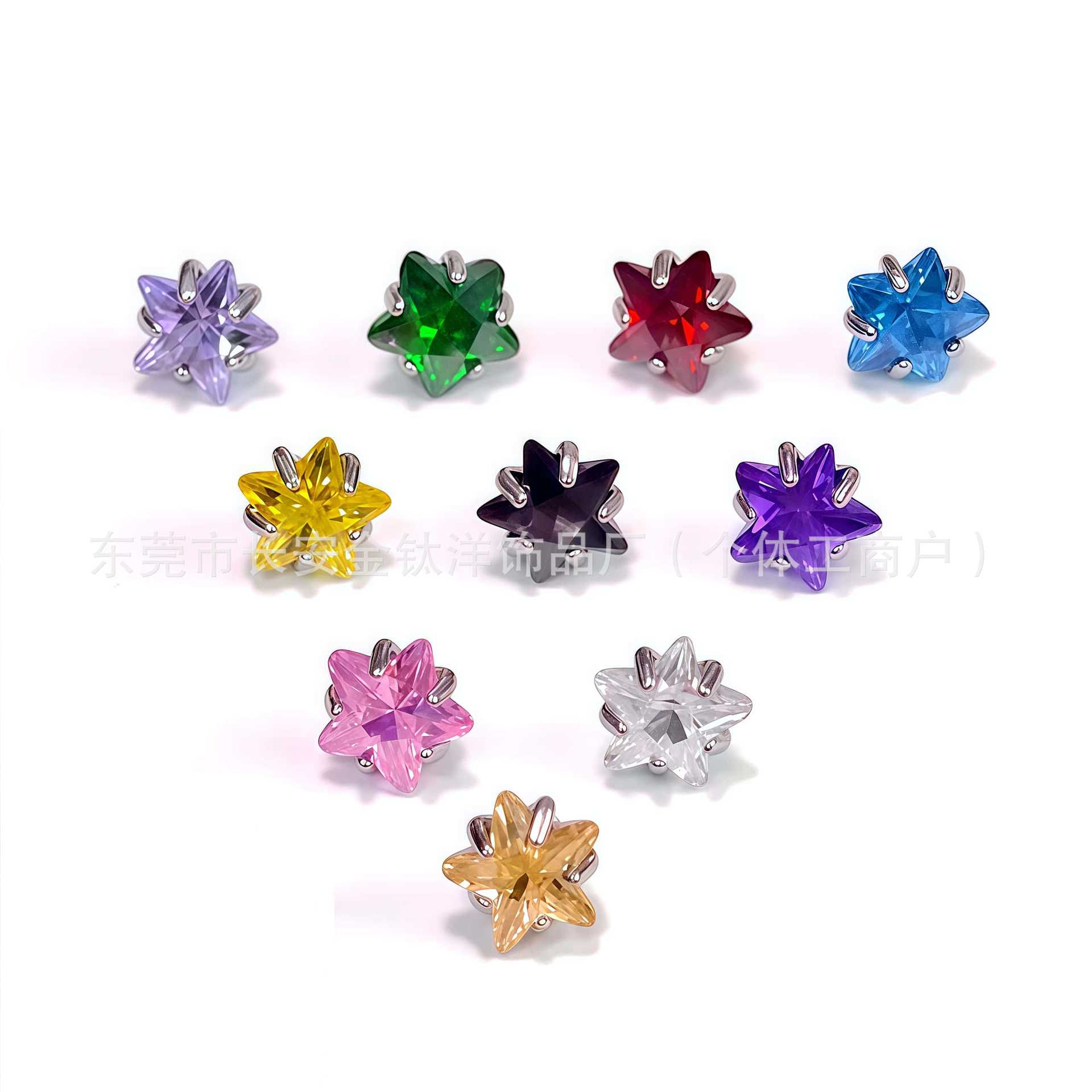 F136 Titanium Five-Pointed Star Claw Inlaid Zircon Lip Nose Ear Nail Ear Bone Nail G23 Titanium Alloy Body Piercing Jewelry detail image 8
