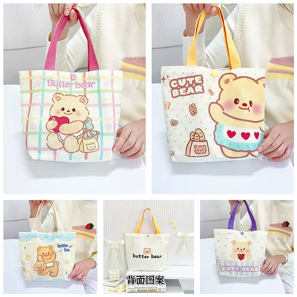 New Cute Bear Handbag, Gift Bag, Tote Bag, Large Capacity, Portable Canvas Bag for Female Students to Go to Work with
