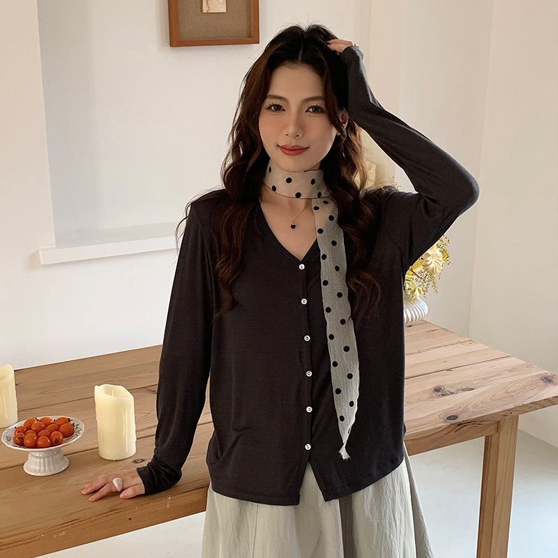 高质量*蚕丝羊毛针织开衫女春夏V领薄款空调罩衫外搭条纹防晒上衣