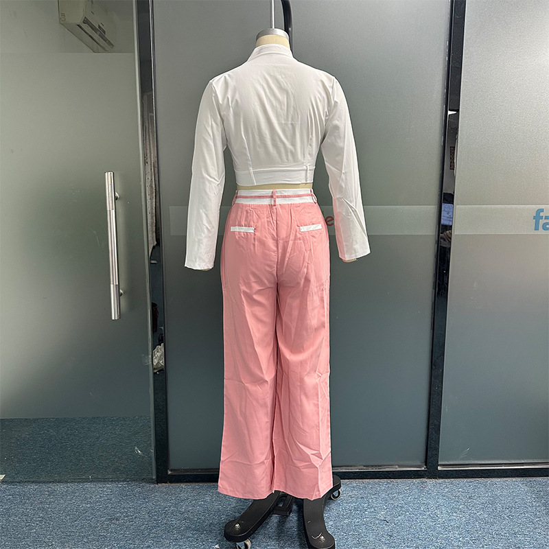 Ladies Suit Summer Casual Solid Color Loose Trousers Two Piece Set