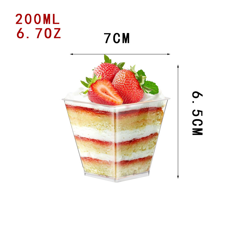 Taza de mousse trapezoidal de plástico transfronterizo con tapa taza de postre transfronterizo taza de helado prueba de bebida taza de postre de oro rosa al por mayor