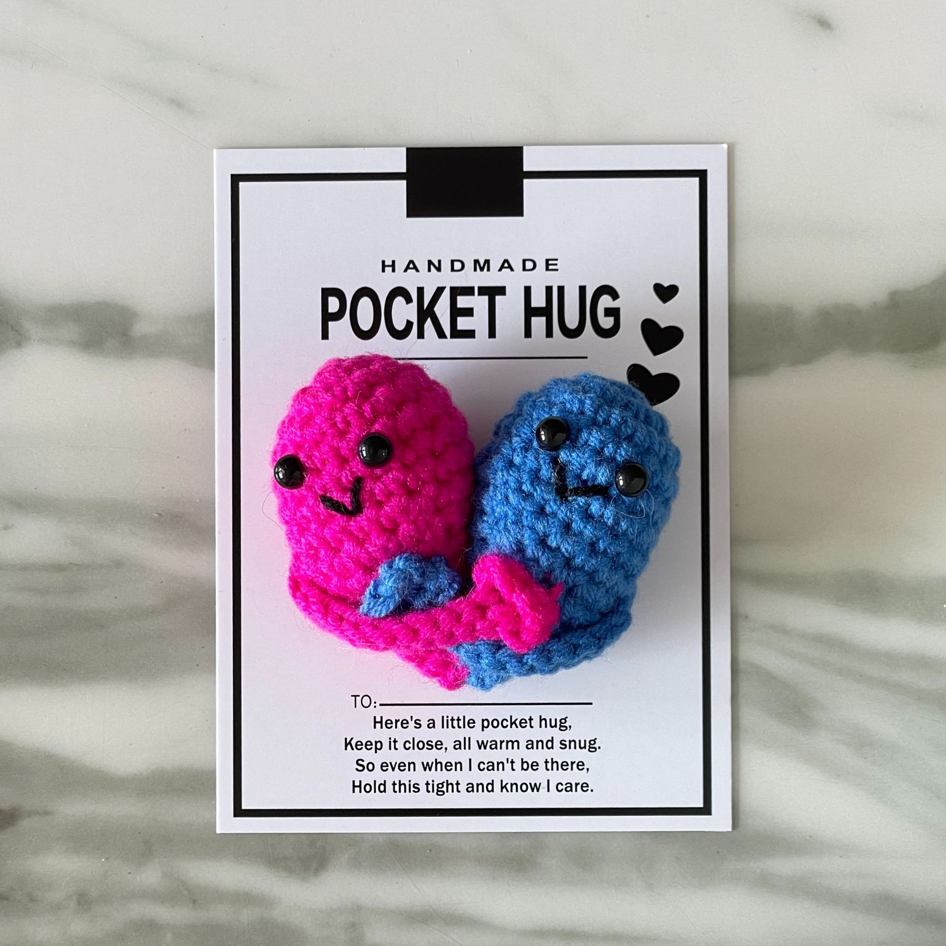 Transfronterizo nuevo amor hecho a mano de punto de ganchillo corazón bolsillo abrazo tarjeta de felicitación pequeño regalo