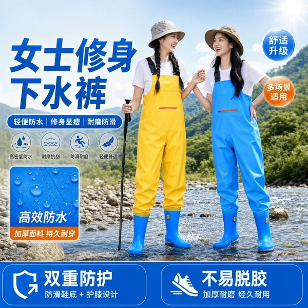 Wading pants, beach fishing equipment, adult women's waterproof clothing, lower body wading suit, integrated wading pants, water shoes, one-piece wading suit