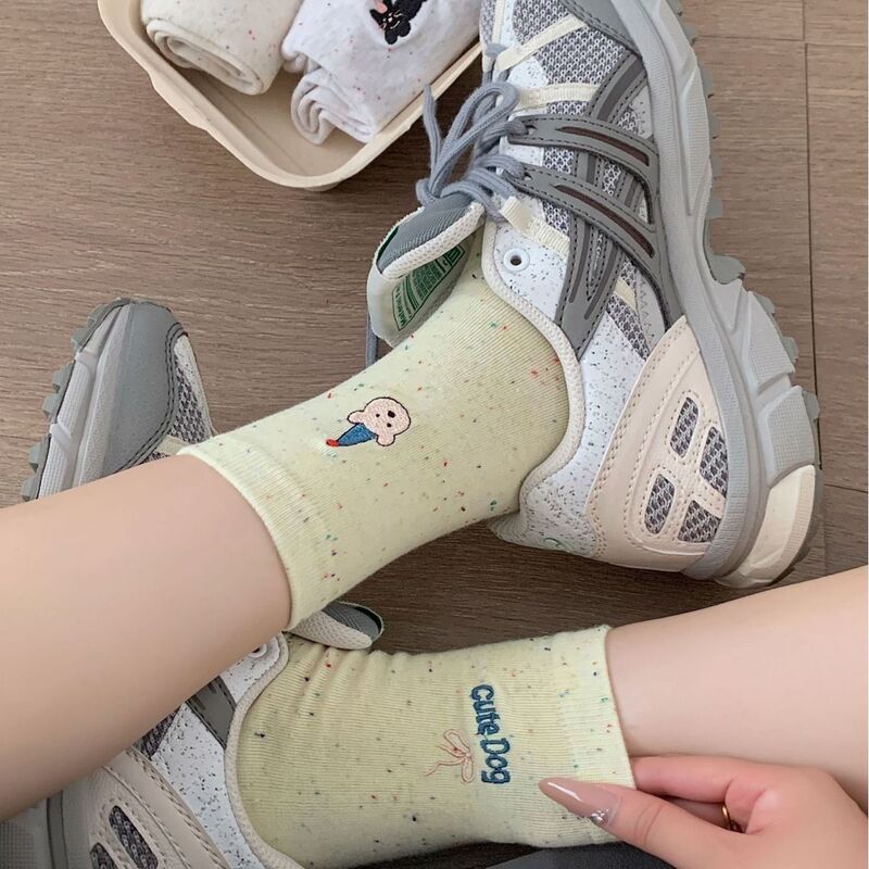 AB款点子春秋袜子女刺绣卡通动物蝴蝶结可爱ins日系少女中筒女袜|undefined