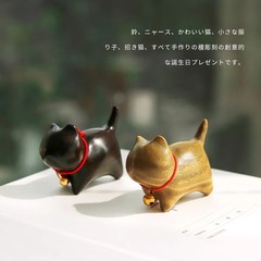 Bell Cat Cute Kitten Miniature Wood Carving Money Cat Sandalwood Sculpture Creative Birthday Gift for Boys and Girls