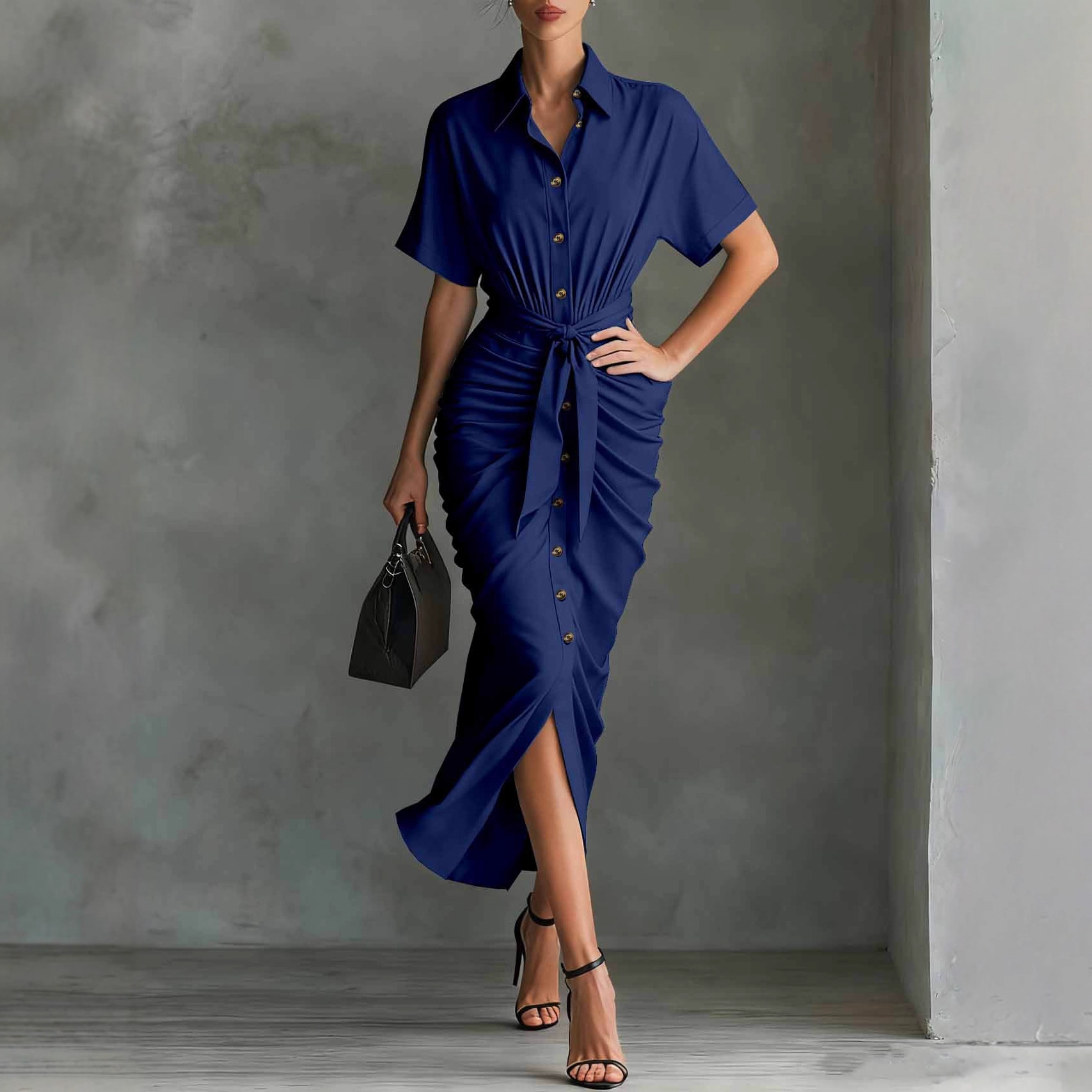 2026 European And American Cross-border Independent Site SHEIN Spring-summer Short-sleeve Pleated Elegant Shirt_ecoleips.com