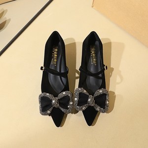2388-H123 Korean style professional low heeled single buckle with rhinestone bow decoration pointed shallow mouth single