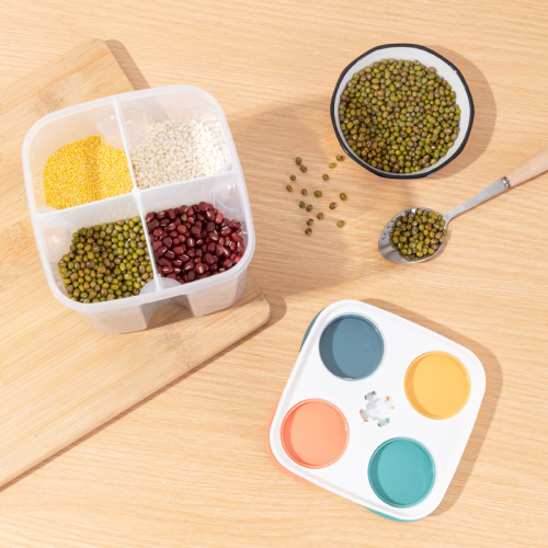 Divided flip-top grain can 1.5L grain kitchen storage box 2.3L transparent plastic sealed storage tank