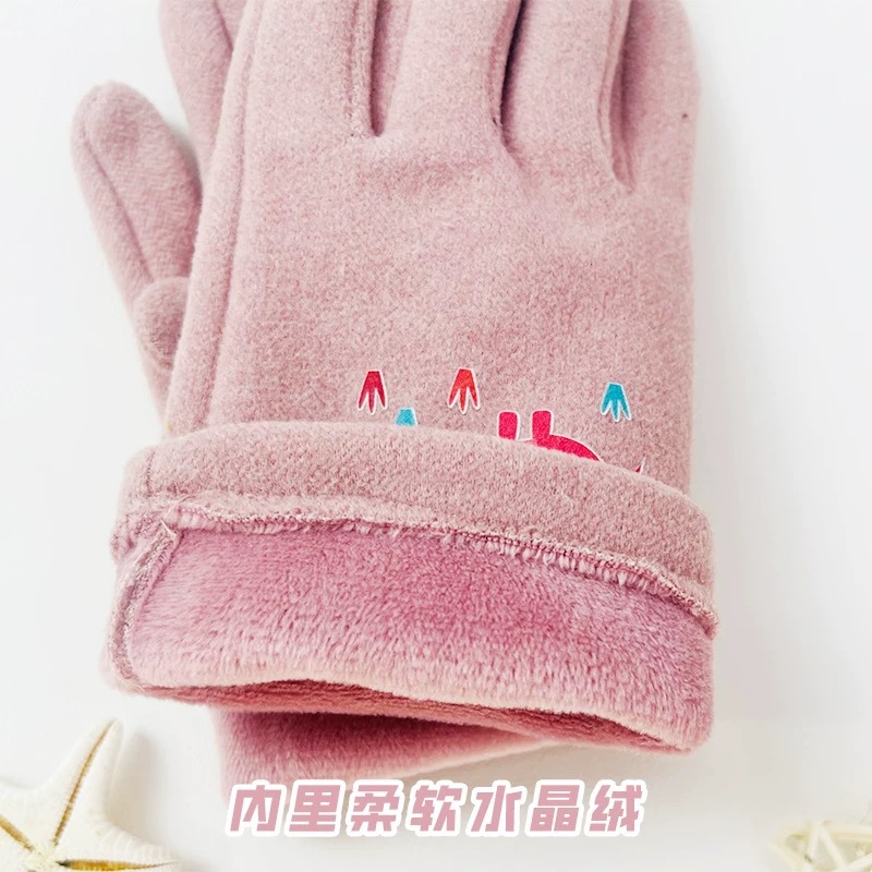 Guantes calientes para niños cinco dedos más tela táctil de terciopelo elástico para niños y niñas guantes de dibujos animados suaves para ciclismo otoño e invierno a prueba de viento