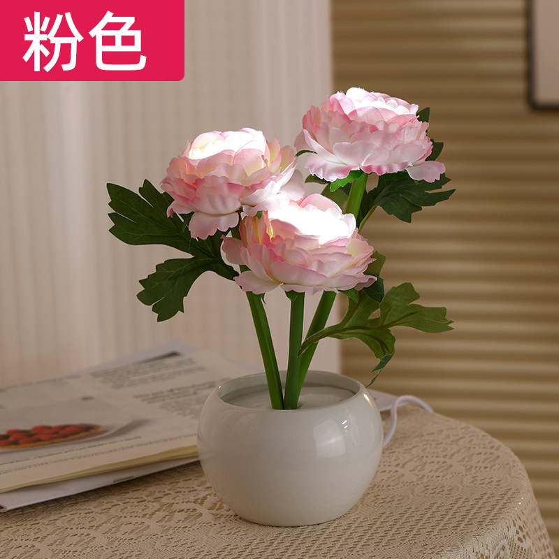 国境を越えた卸売誕生日ギフトイン雰囲気ローズ牡丹の花ナイトライトベッドサイド装飾品装飾花テーブルランプ|undefined