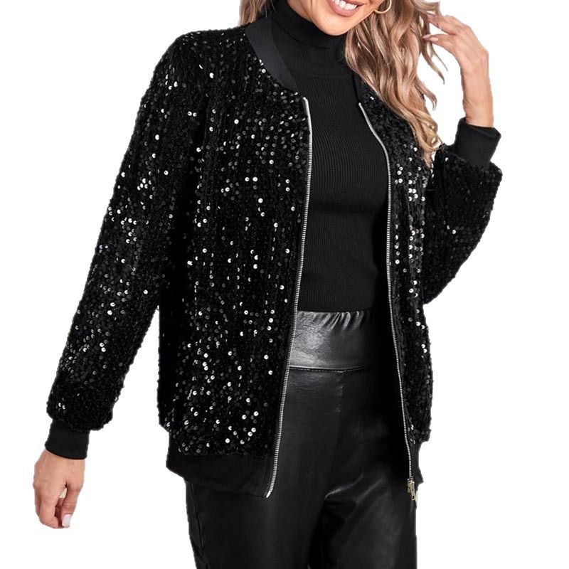 Chaqueta Corta de Punto Tipo Cárdigan de Poliéster con Lentejuelas y Cremallera para Uso Casual image 6