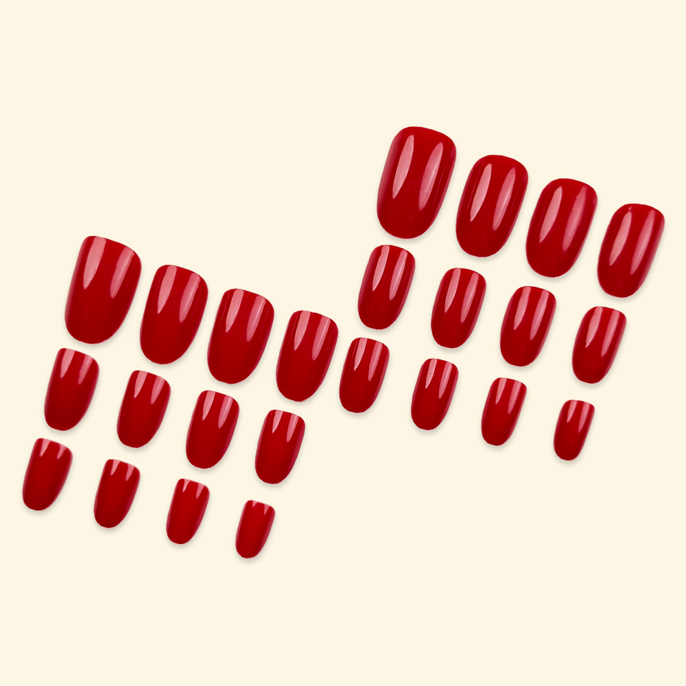 Comercio exterior venta más simple color sólido manicure color rojo brillante temperamento desgaste de uñas 24 piezas de parche de uñas falsas image 4