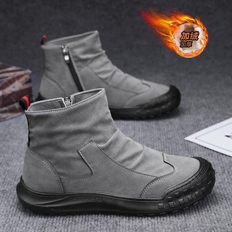 Nuevos zapatos casuales de caña alta para hombres, resistentes a la suciedad y cálidos, botas Martin, botas retro de ante para hombres más botas de terciopelo, otoño e invierno para hombres