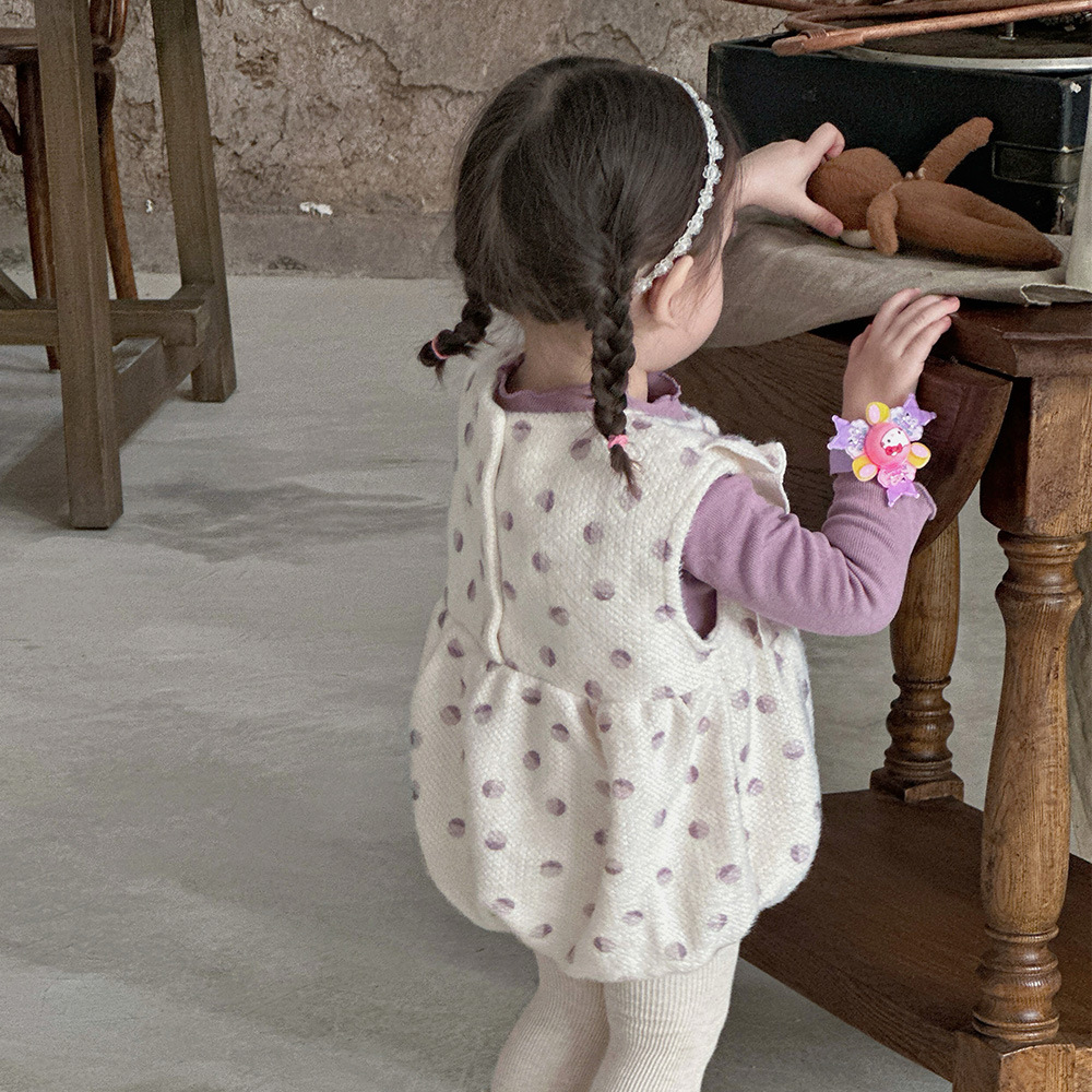 Ropa de clase para recién nacido otoño e invierno camisa de fondo de color sólido de todo fósforo más chaqueta de pedo de lunares sin mangas de terciopelo traje de escalada para bebé 1