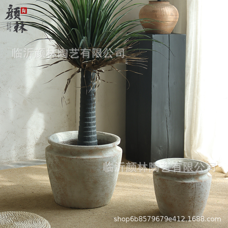 Retro jardín balcón plantación de árboles gran maceta de cemento de gran calibre maceta de flores centro comercial hotel decoración verde a gran escala