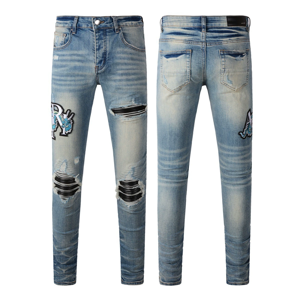 Джинсы (AMIRI) мужские slim с рваной отделкой, фасон зауженный
