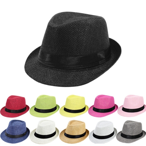 Cross-border summer hats for men and women, parents and children, sun hats, linen grass hats, jazz hats, curved brim Panama hats for sun protection.