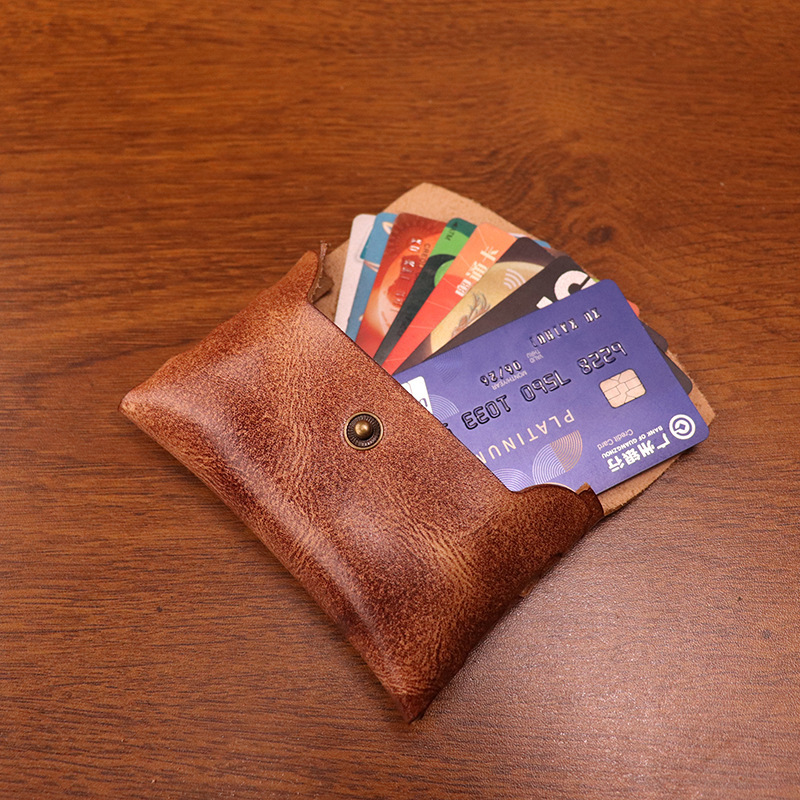 New top layer leather card holder large capacity bank card storage card holder Wenwan beaded storage bag ancient style simple card holder
