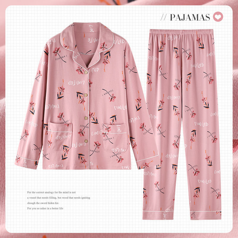 Mamá Pijamas Mujer primavera y otoño 100% algodón más tamaño pantalones de manga larga de mediana edad y ancianos otoño traje de desgaste para el hogar al aire libre