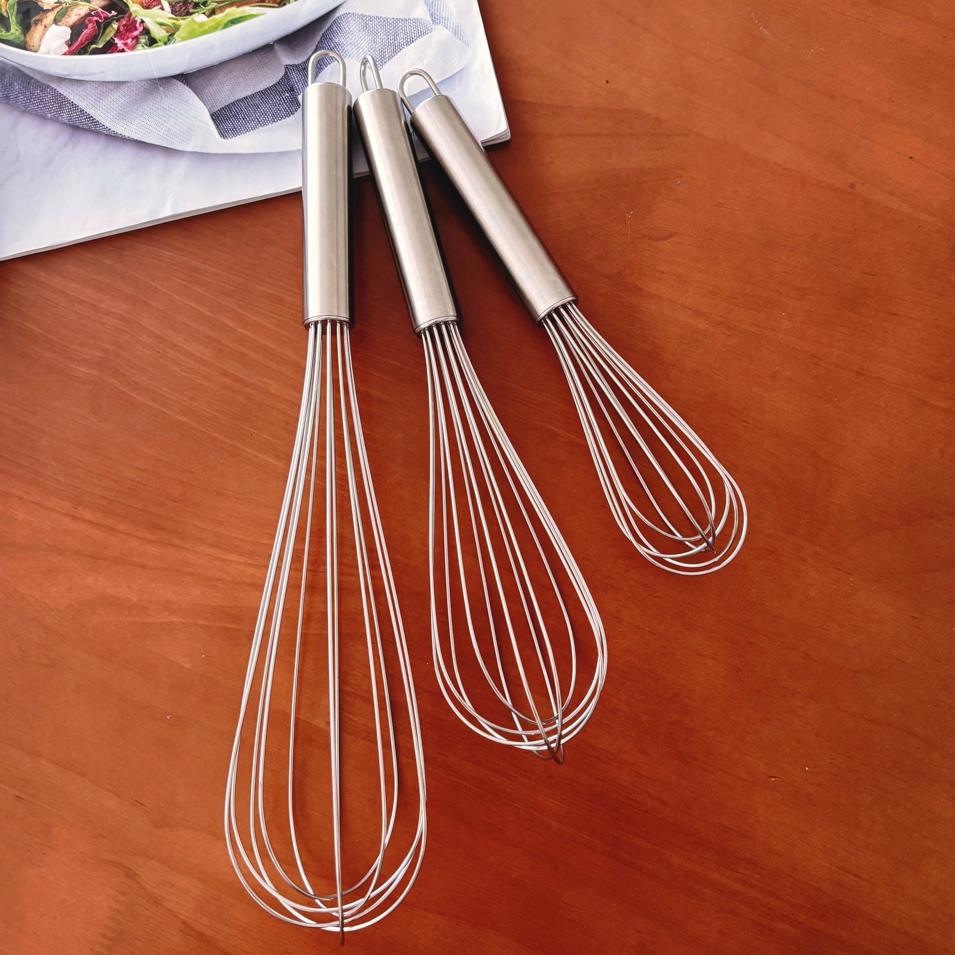 Batidor de Huevos Manual con Mango Tubular de Acero Inoxidable 304, 8-12 Pulgadas