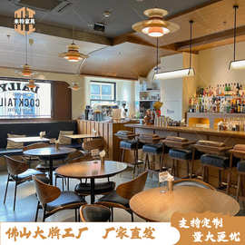 复古风咖啡店西餐厅清吧餐椅餐饮店实木餐桌美式酒吧酒馆桌椅组合