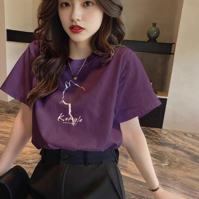 Plus Size Pure Cotton Short-Sleeved T-Shirt for Women Summer American Retro Loose Bottoming Shirt Slim Design Round Neck Top Trendy