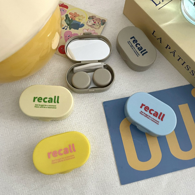 Simple and Invisible Contact Lens Case Portable and Compact with Mirror Leak-Proof Cute Beauty Lens Box Storage Dual Pair Companion Case for Women