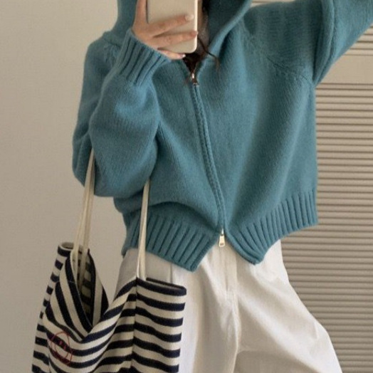 24 invierno Puyuan vientos de puerto doble cremallera suéter de manga larga chaqueta de mujeres perezosas de otoño superior