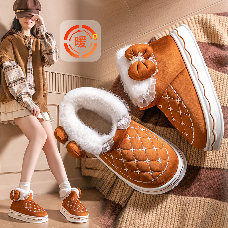 Promotional Winter Cotton Slippers All-Inclusive Snow Boots Thickeneded Soft Sole Anti-Slip Women's Home Warm Anti-Slip Autumn and Winter