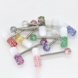 Stainless Steel Tongue Nail Sequin Pill Body Piercing Jewelry European and American Spot Wholesale Acrylic Pill Tongue Nail