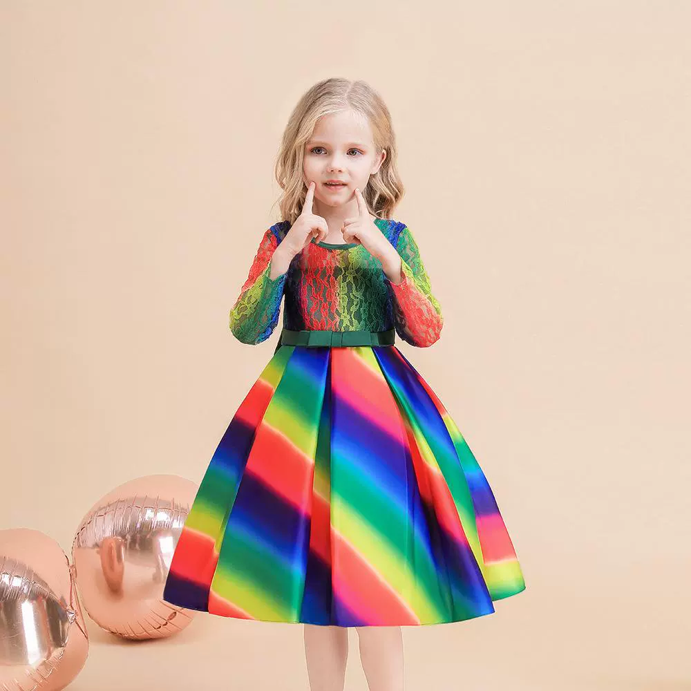 Европейские и американские детские юбки новые трансграничные амазонские цветные мультяшные платья идиллический ветер бант кружева юбка для детей