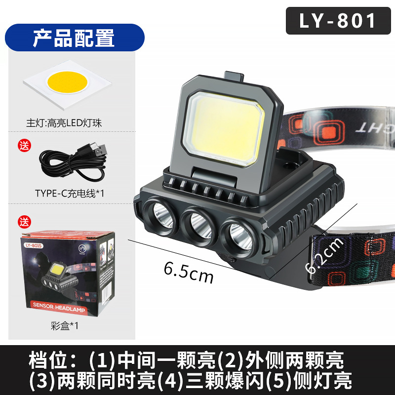 Transfronterizos multifuncional fuerte cabeza calva al aire libre mini led + cob hogar portátil recargable antorcha auricular al por mayor