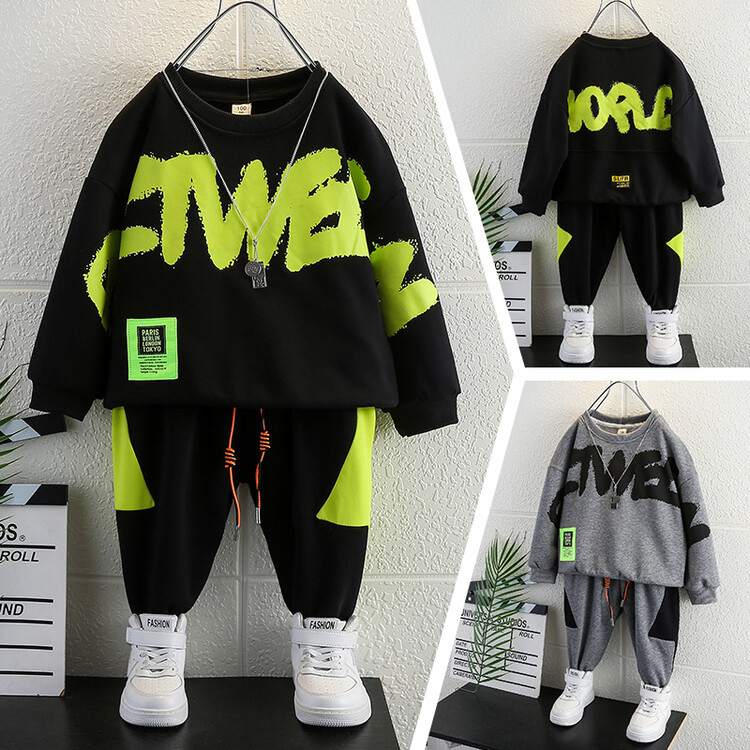 Boys' Lightning 2024 Spring and Autumn New Style Handsome Casual Hoodie Sports Set Children's Clothing_voghion.com