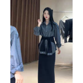 春秋韩系洋气时尚显瘦三件套半身裙披肩衬衫套装女大码胖mm300斤