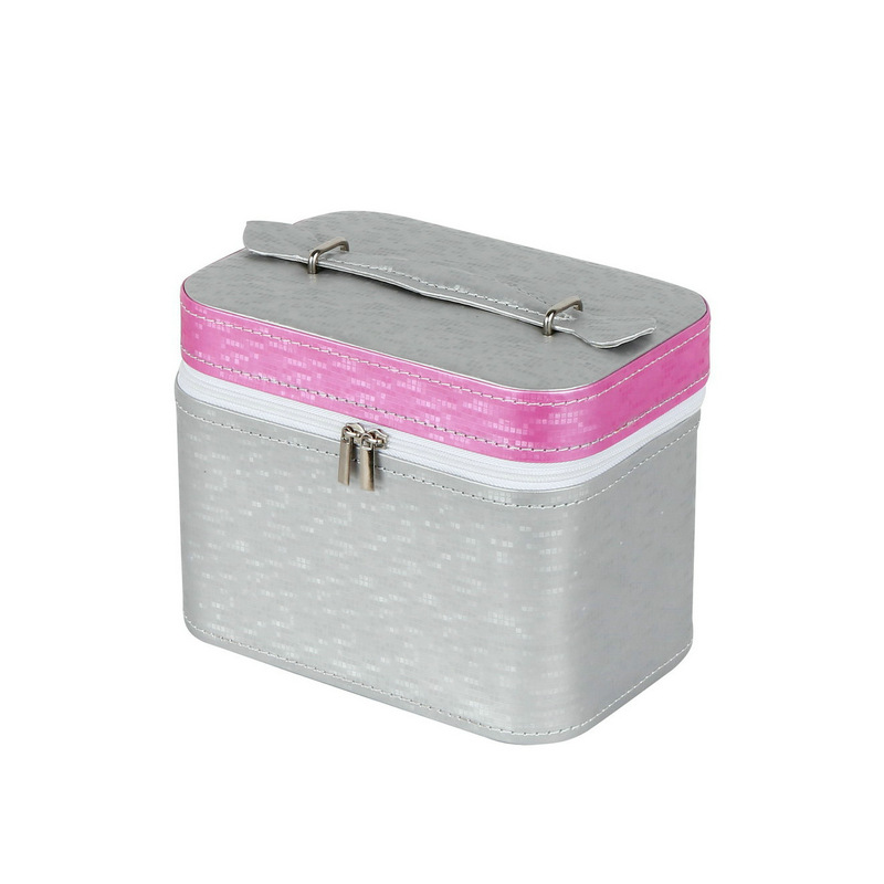 批发化妆品收纳首饰收纳盒PU皮质带手挽礼品粉色手提首饰收纳盒