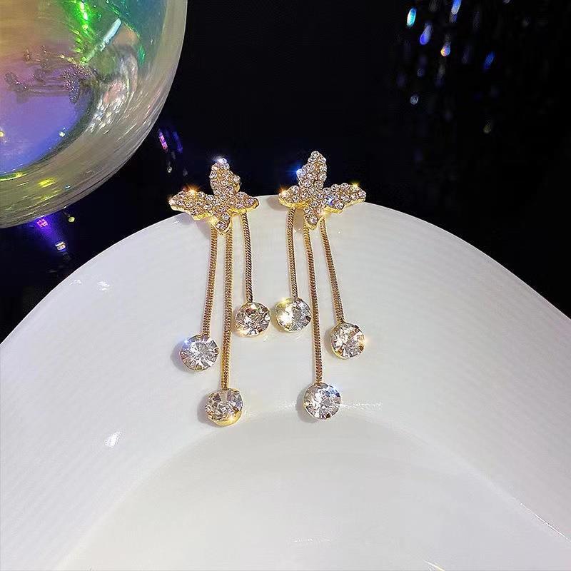 Rhinestones Inlay Material Drop Earrings Classification 1 Pair Quantity Daily Occasion Sweet Butterfly Alloy Inlay Rhinestones Women's Drop Earrings 1 Pair