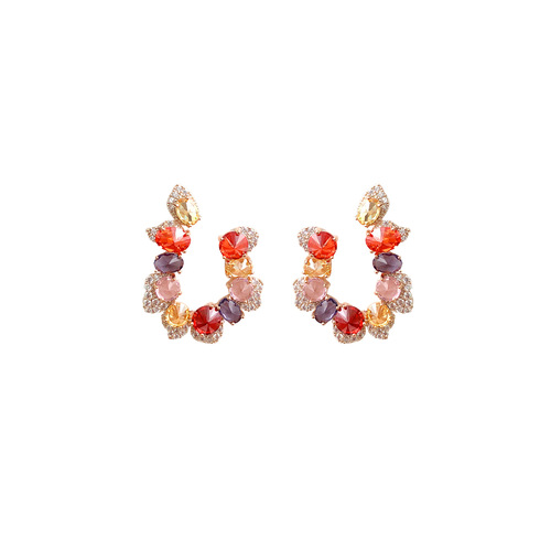 Korean new earrings candy color C-shaped earrings for women simple and sweet temperament S925 silver needle colorful zirconium garland earrings