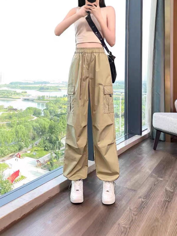 美式复古速干工装裤女夏春秋新款高腰束脚防晒运动休闲登山阔腿裤|undefined