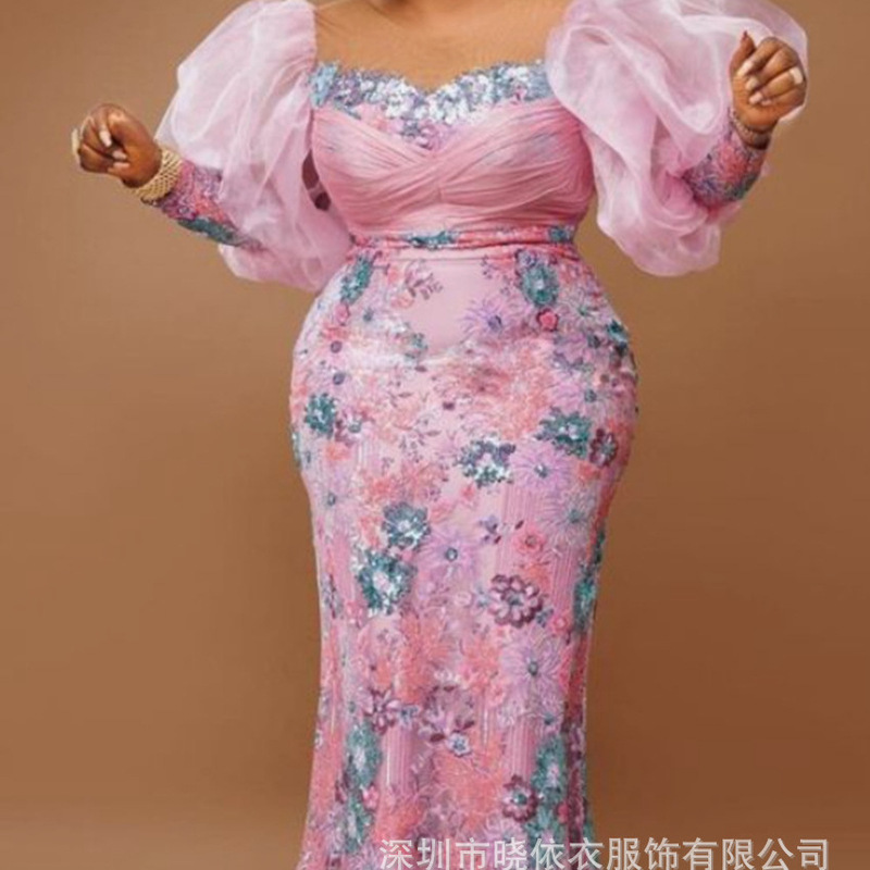 Amazon Cross-Border European and American Plus-Size New Christmas Party Embroidered Court Evening Dress Foreign Trade Women's Dress