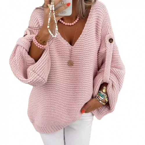 European and American new style women's pullover long-sleeved women's blouse autumn and winter long-sleeved V-neck sweater