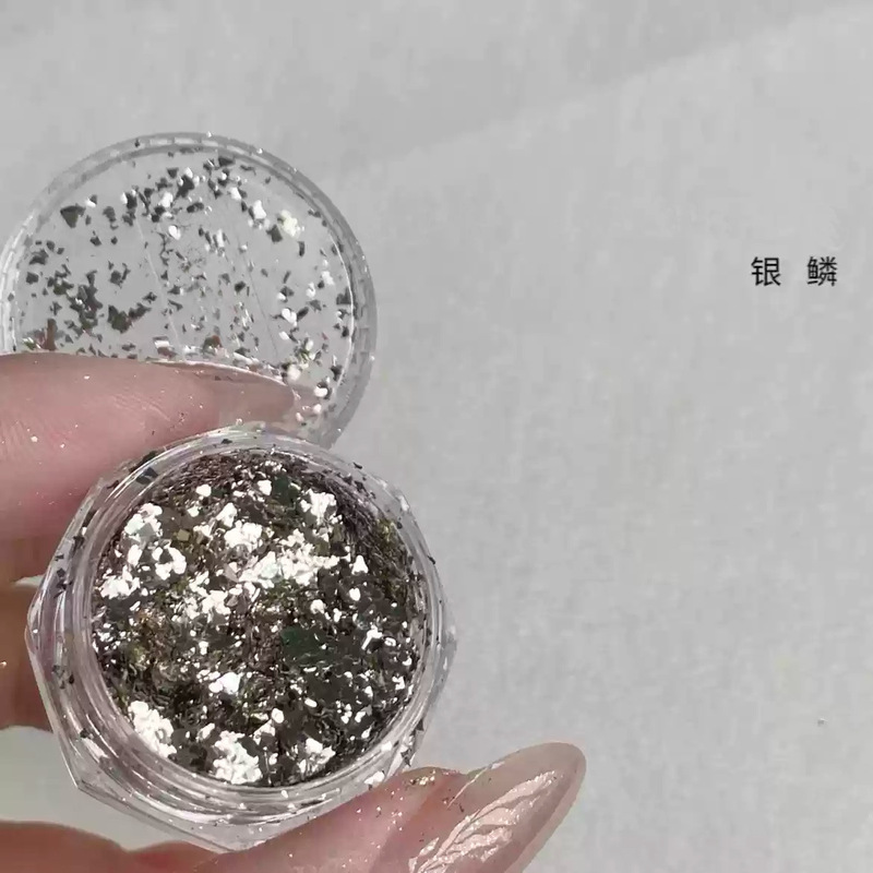 ネイルフラッシュ銀河粉銀色フラッシュ粉大スパンコールキラキラ調和粉魔鏡粉超薄銀河箔粉|undefined
