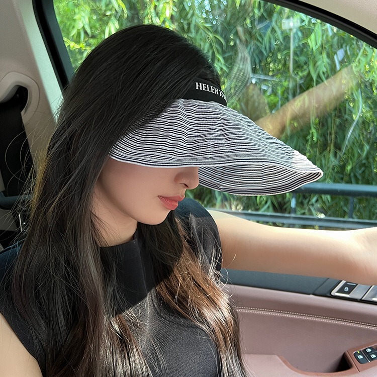 Fashionable Blue Navy Stripe Ins Casual Letters Empty Top Hat Women's Shopping Summer Sun-shading Face-shading Hat