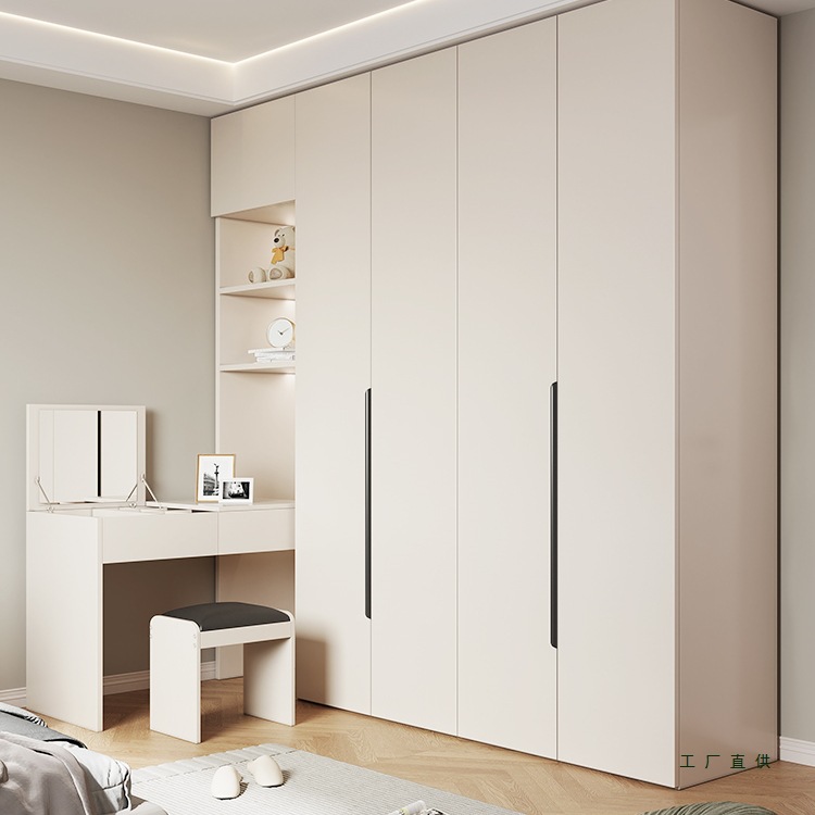Solid Wood Wardrobe with Desk for Home Bedroom Modern Simple Storage Cabinet Combination Customized Large Wardrobe Dresser One