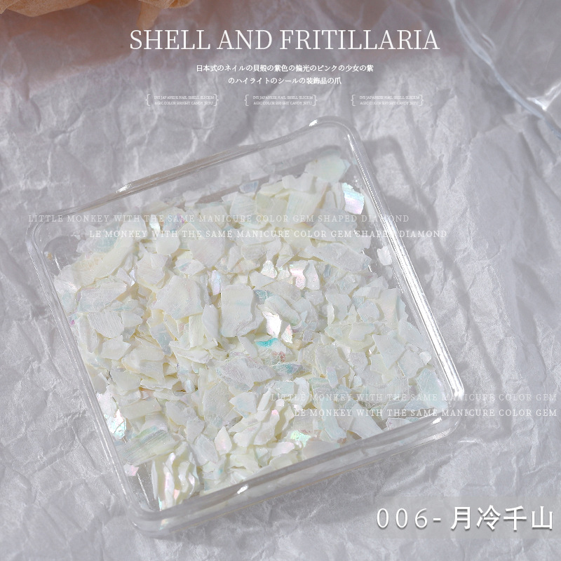 Fragmentos de concha de uñas de estilo japonés Delgado colorido brillante súper brillante abulón redondo grueso Shell parche de uñas irregular Decoración