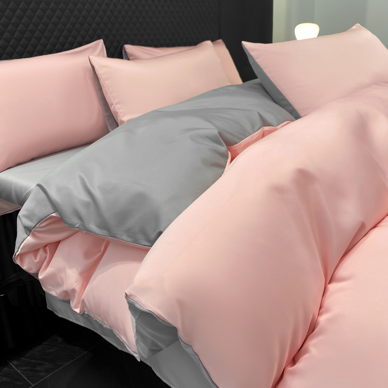 Solid Colour Duvet Cover Set And Ice Silk Premium Bed Sheet_voghion.com